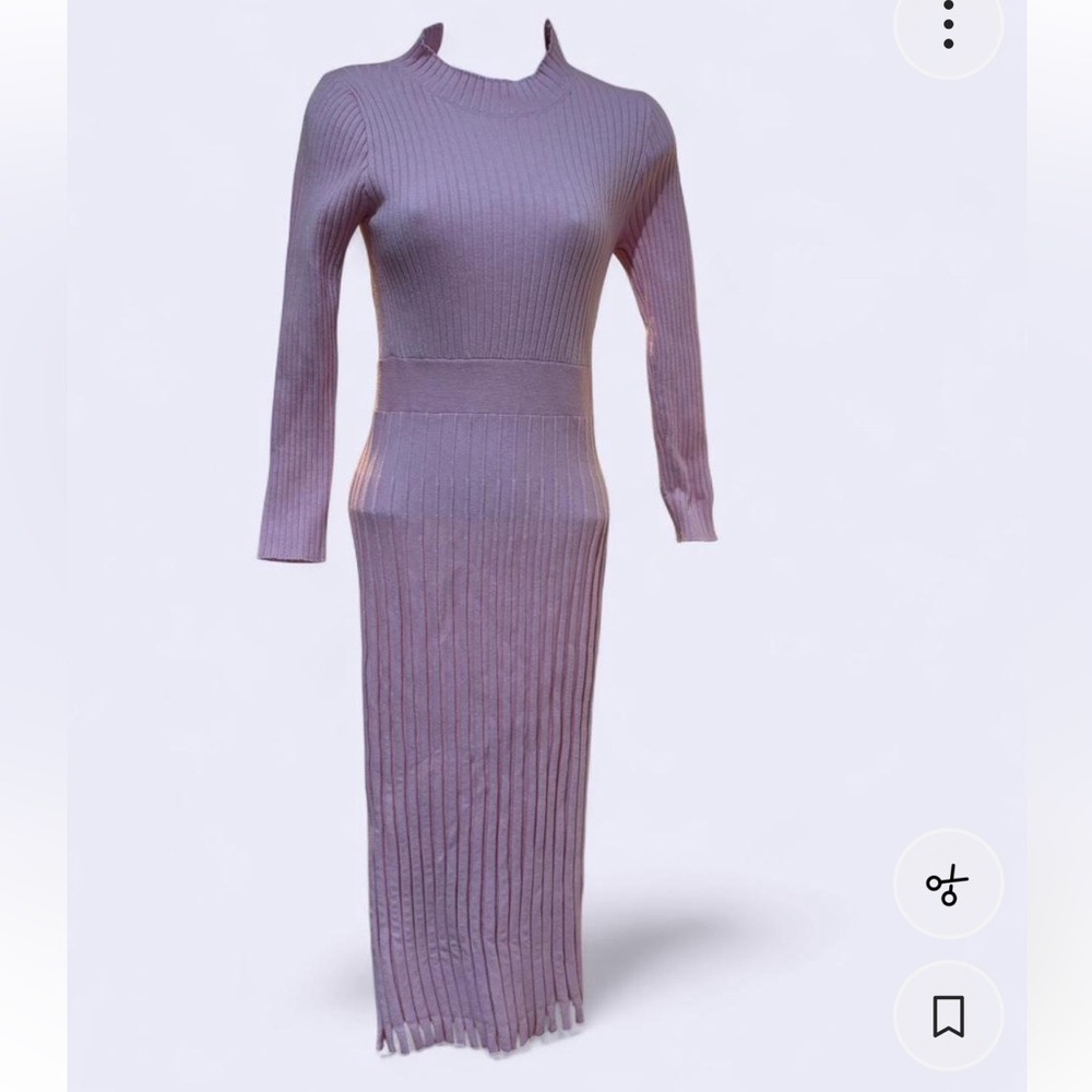 Elegant Lavender Ribbed Knit Dress